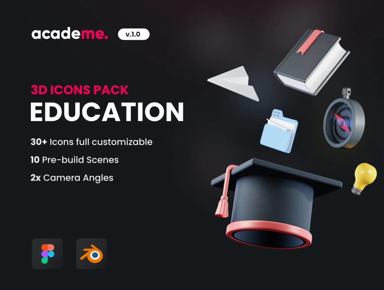 30款客制化3D学习教育图标合集 Academe – 3D Education Icons插图1