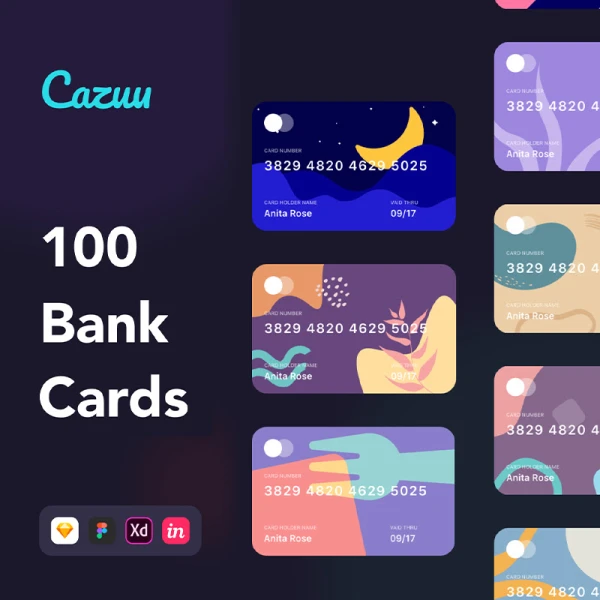 100种各类银行卡会员卡插画设计模板 Cazuu - 100 Bank Cards