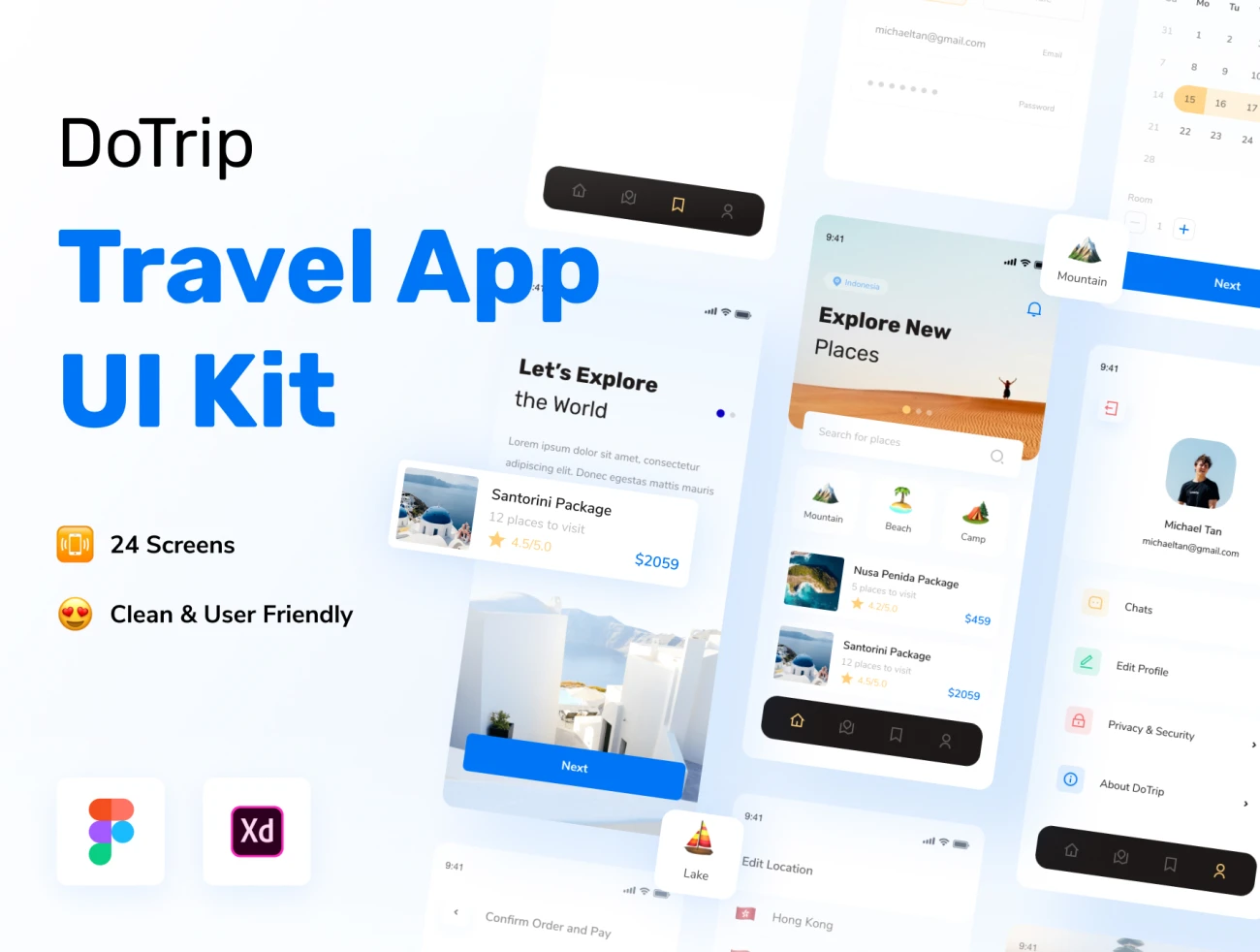 24屏度假旅游出行应用紧密联系旅行社和游客 DoTrip – Travel App UI Kit插图1