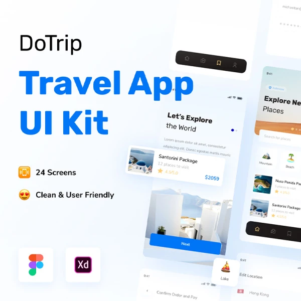 24屏度假旅游出行应用紧密联系旅行社和游客 DoTrip - Travel App UI Kit