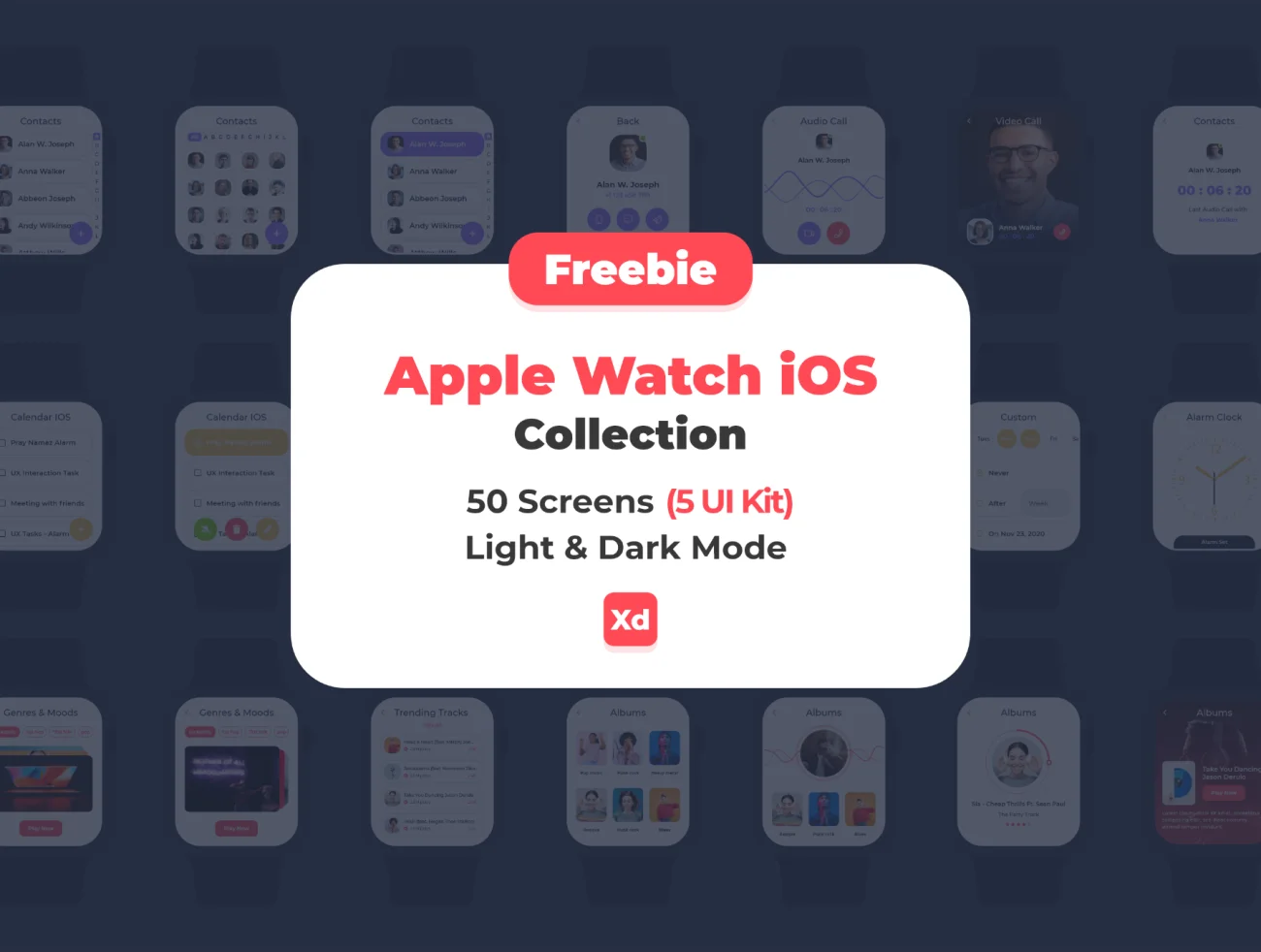 50屏iWatch苹果手表日历通讯录音乐运动待办事项等应用UI设计套件 Freebie Apple Watch iOS Collaction插图1