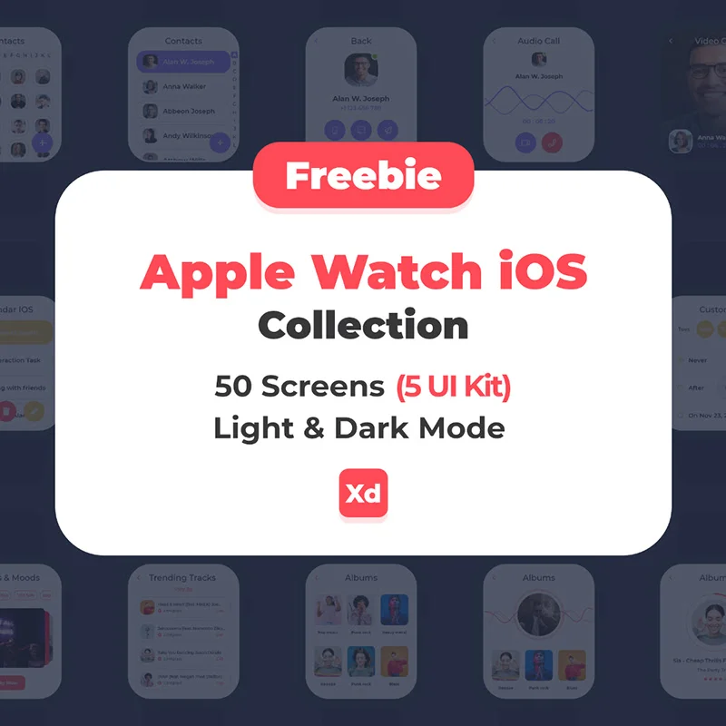 50屏iWatch苹果手表日历通讯录音乐运动待办事项等应用UI设计套件 Freebie Apple Watch iOS Collaction插图13