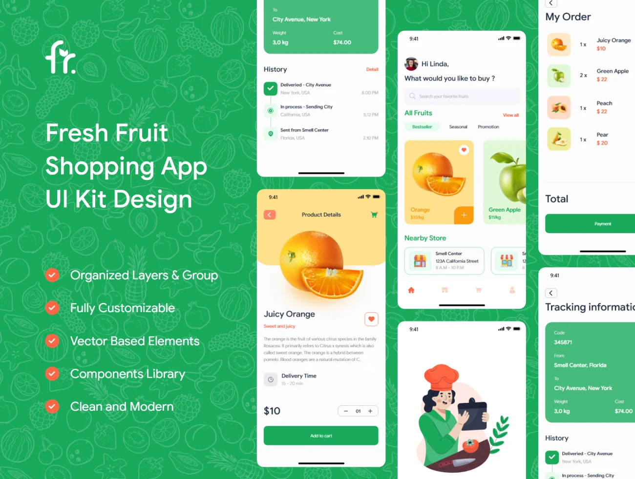 16屏新鲜水果购物应用程序UI套件 Fruitee – Fresh Fruit Shopping App UI Kit插图1