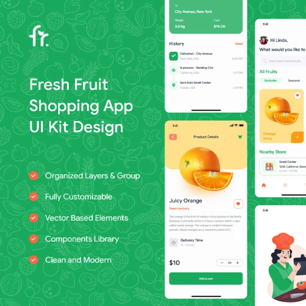 16屏新鲜水果购物应用程序UI套件 Fruitee - Fresh Fruit Shopping App UI Kit