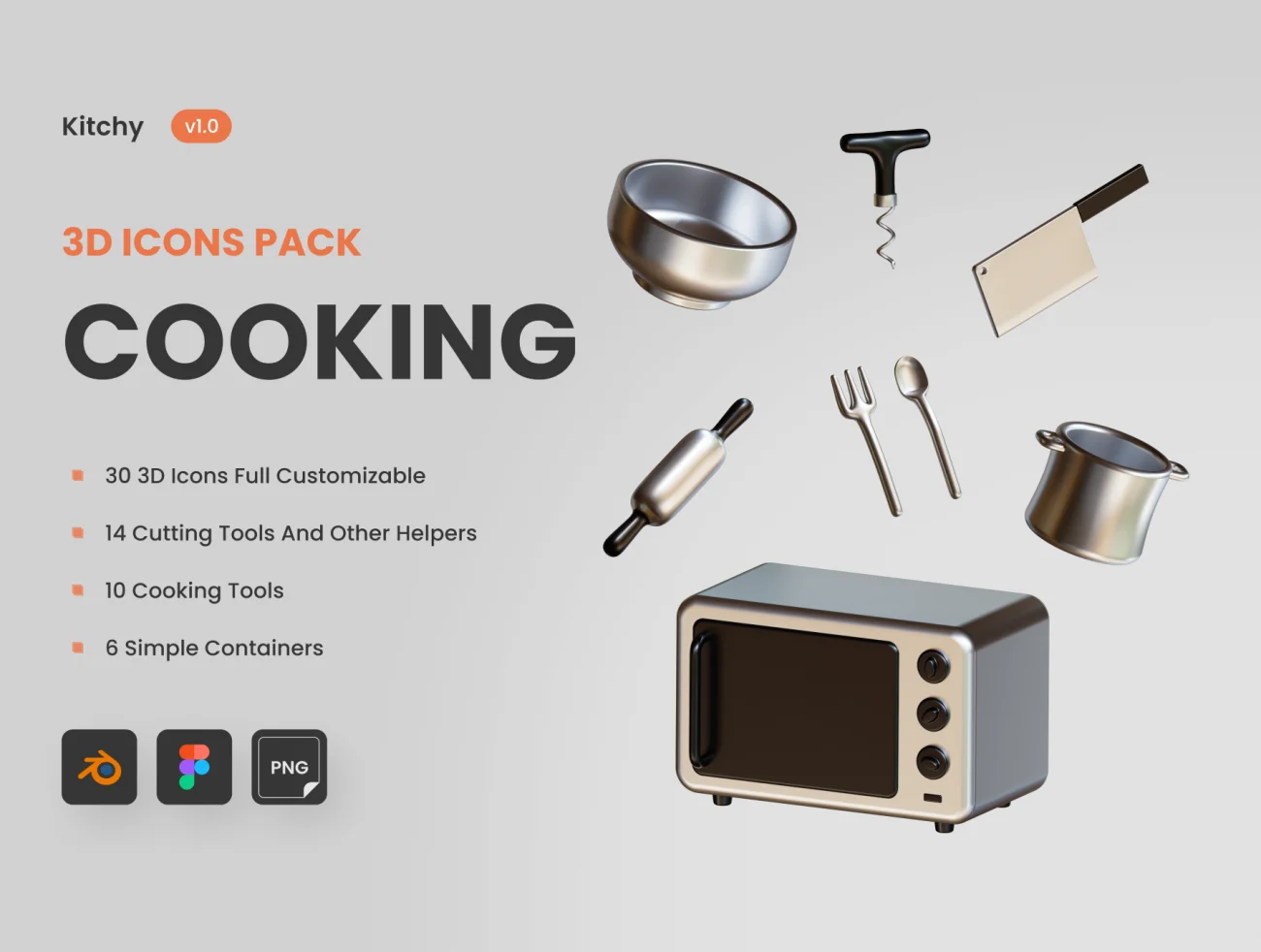 30款厨房炊具锅碗瓢盆3D图标合集 Kitchy – 3D Cooking ware Icons插图1