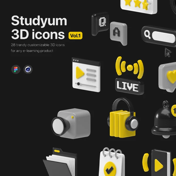 28款可定制学习教育3D图标合集 Studyum 3D iсons