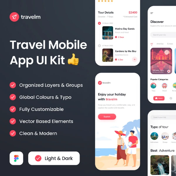 景点门票线路旅行出行应用UI设计套件 Travel App UI Kit