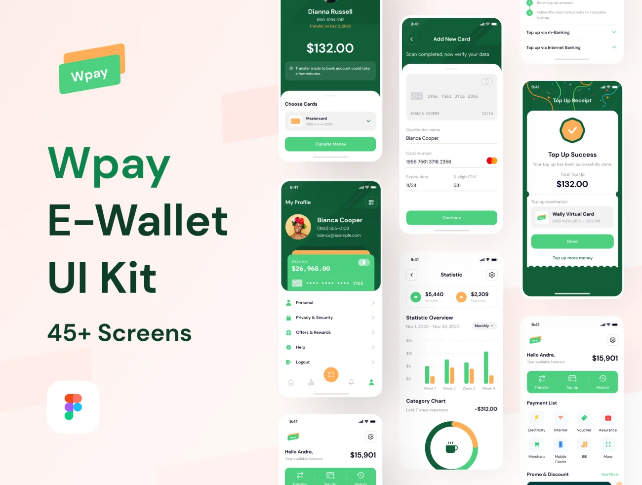45屏电子钱包金融行业现代风格应用UI设计套件 Wpay App – Modern E-wallet App UI Design Kit插图1