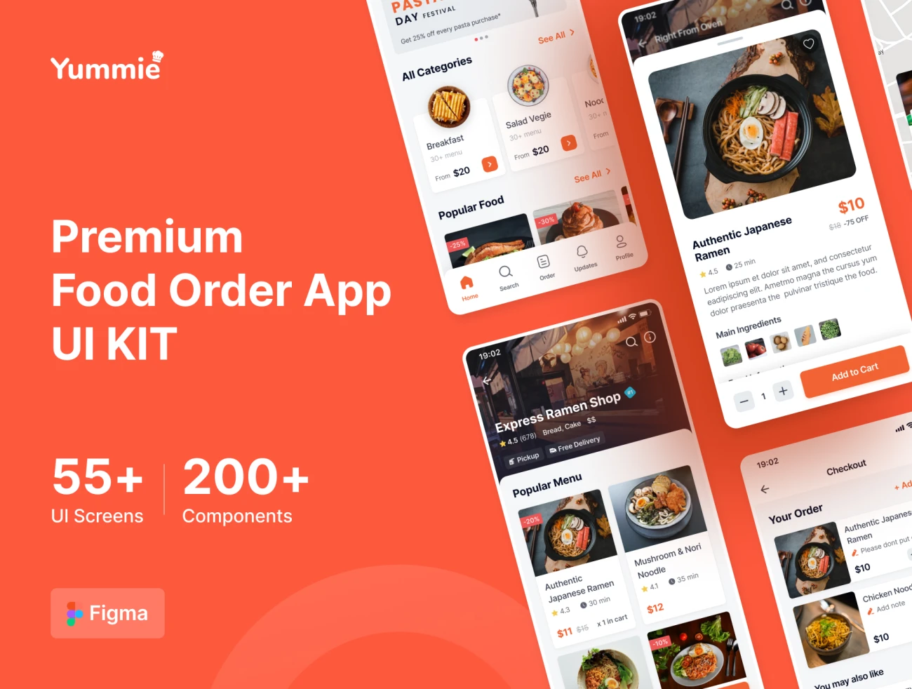 55屏高端美食点餐应用UI设计套件 Yummie Premium Food Order App UI Kit插图1