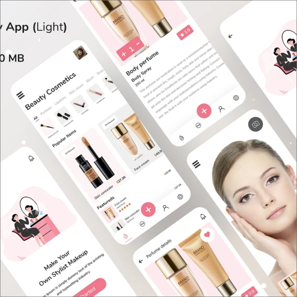 明亮主题美妆工具护肤品手机应用UI设计套件 beauty app design light