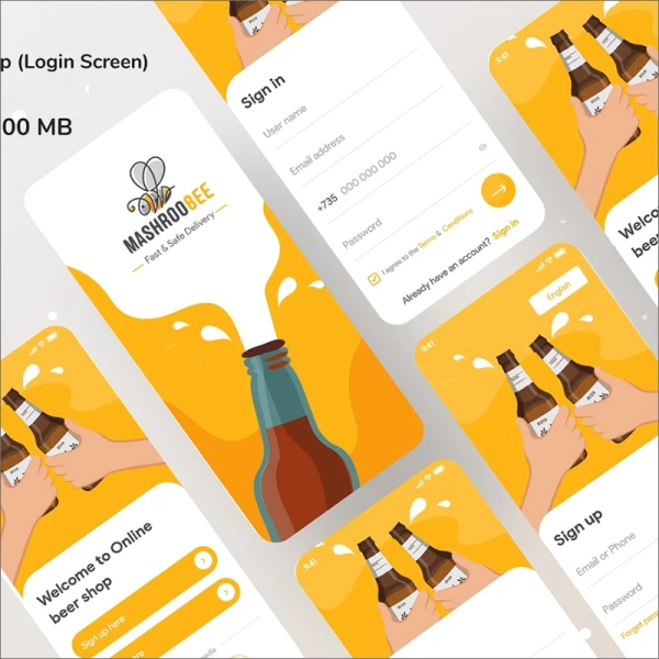 在线啤酒商店应用注册登录UI素材 beer delivery app sign in sign up screens