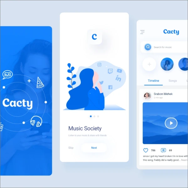 蓝色音乐社交应用UI设计素材 cacty social music app