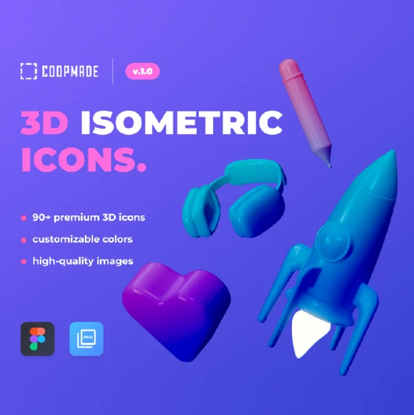 90款3D炫酷等距常用物品立体图标合集 coopmade 3D Isometric Icons