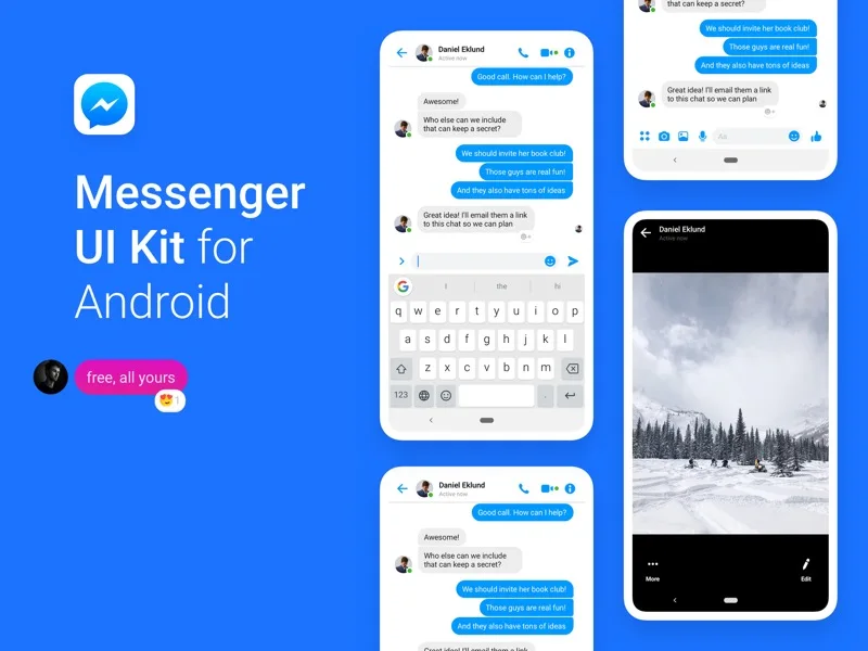 安卓版社交短信应用设计套件 android facebook messenger ui kit-UI/UX、应用、社交购物-到位啦UI