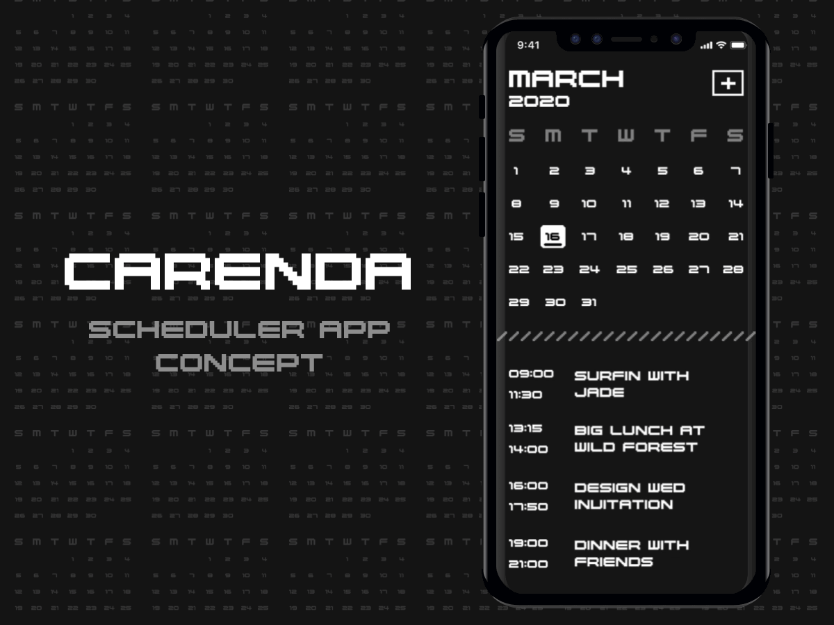 像素画日历应用交互动画UI设计组件 carenda scheduler app concept-动效展示、应用-到位啦UI