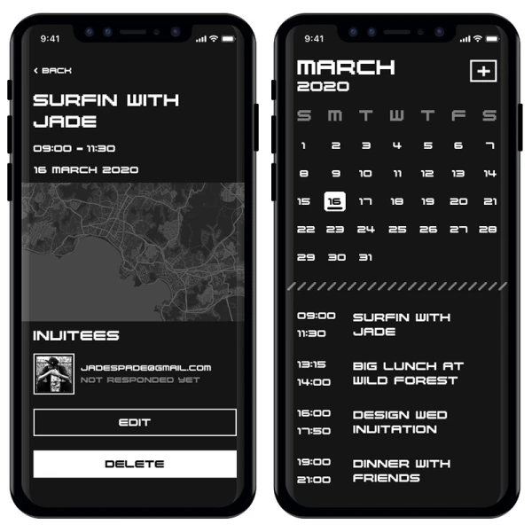 像素画日历应用交互动画UI设计组件 carenda scheduler app concept
