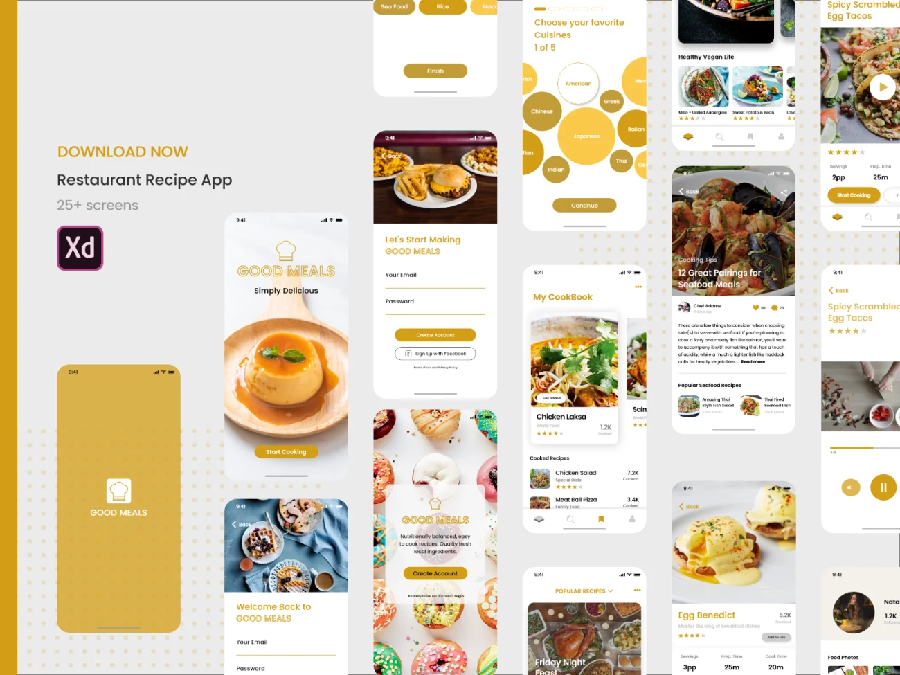 甜品蛋糕下午茶外卖点餐应用UI设计套件 restaurant recipe app-UI/UX、ui套件、应用、支付、网购、表单、详情、预订-到位啦UI