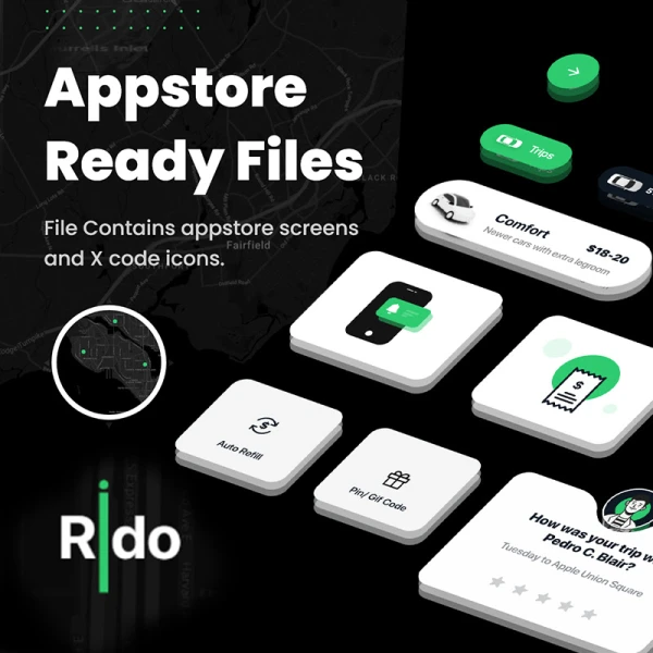 全套预约打车接送租车服务应用设计套件 rido rideshare app ui kit