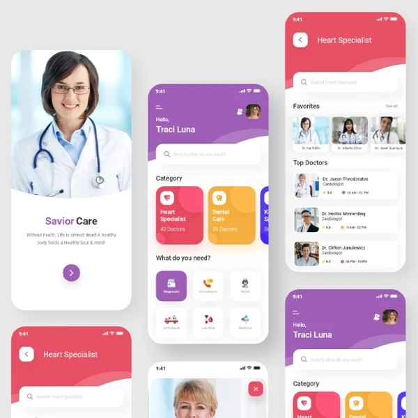 健康医疗服务手机应用UI设计套件 savior care medical service