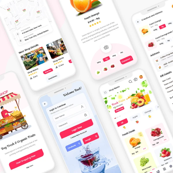 生鲜水果在线网购应用设计套件 fruits store ecommerce mobile app ui kit