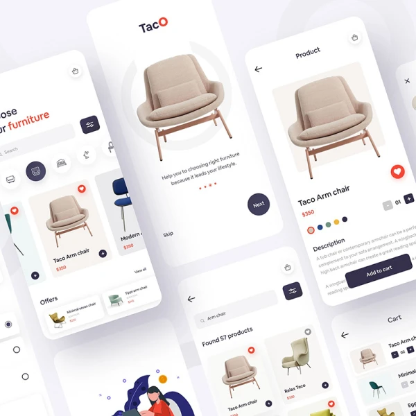 家具应用UI设计模板 furniture e commerce mobile application design