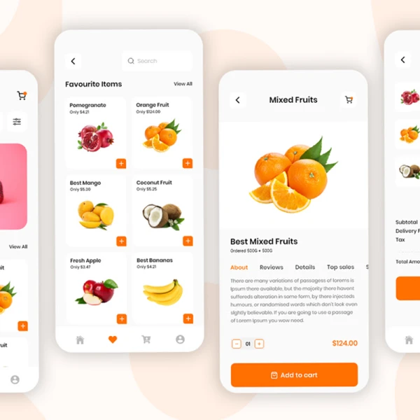 水果网购在线商店应用设计套件 e-commerce online fruits store mobile app ui kit