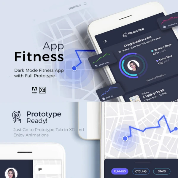 健身应用数据可视化展示面板完整ui套件 fitness app full ui kit