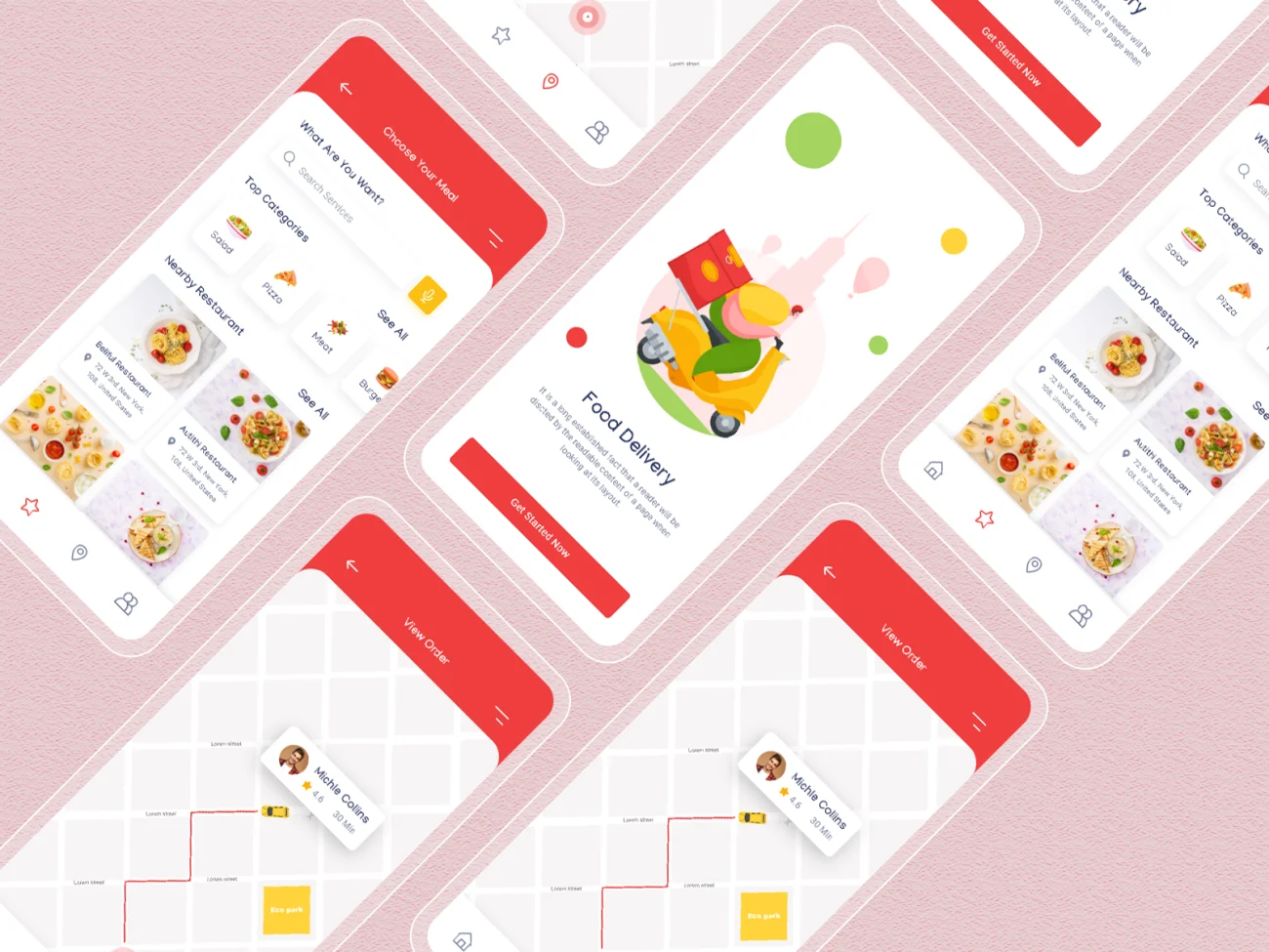 美食外卖送餐应用ui设计模板 food delivery app ui-UI/UX、地图-到位啦UI