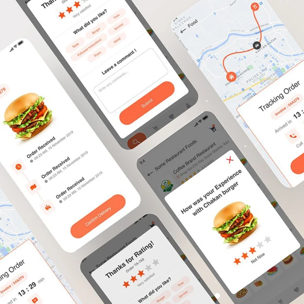 外卖送餐订单追踪UI界面设计模板 food delivery tracking order