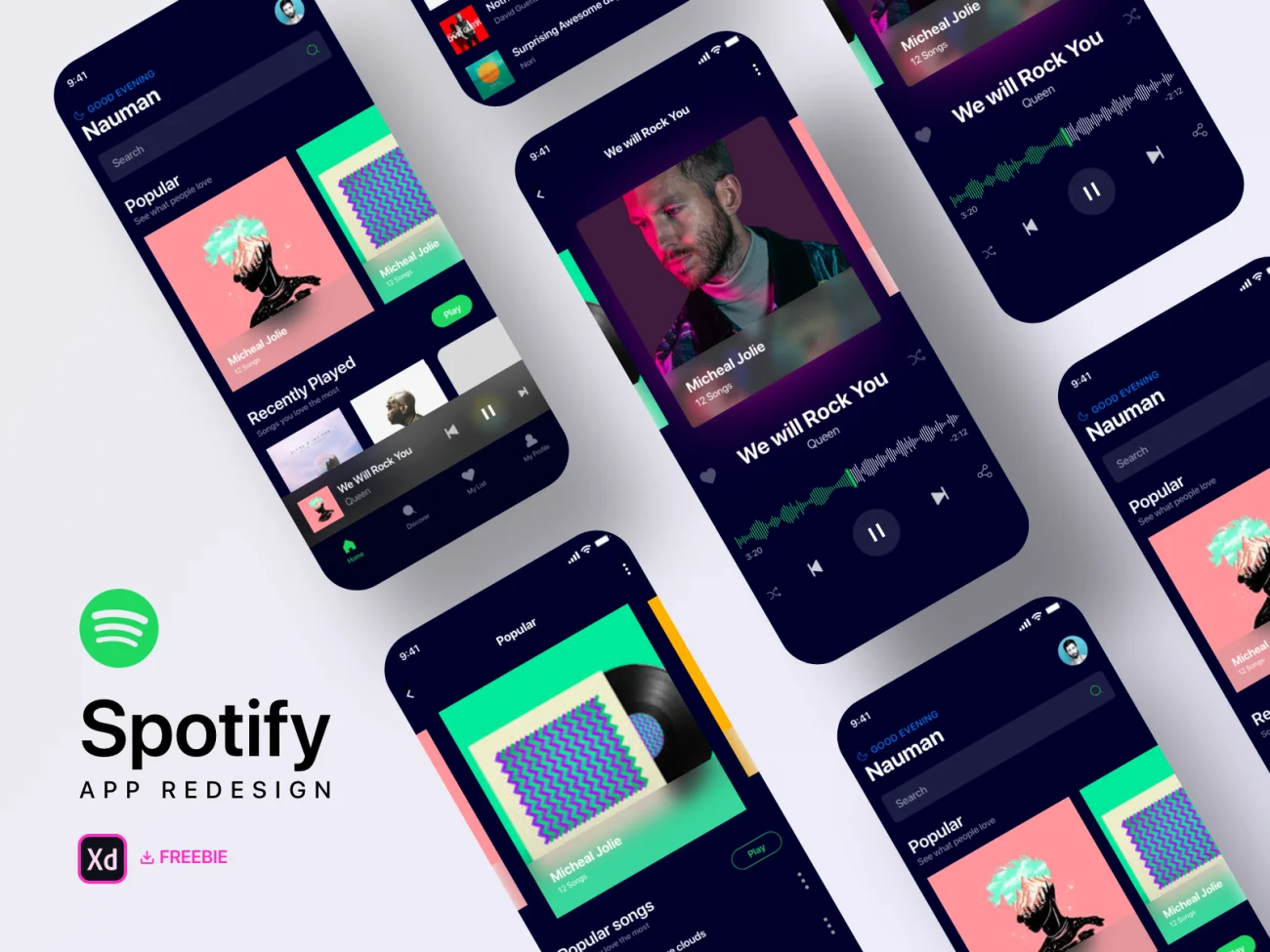 Spotify音乐播放器重新设计挑战应用设计套件 spotify redesign challenge freebie-UI/UX、ui套件、卡片式、应用、播放器、海报-到位啦UI