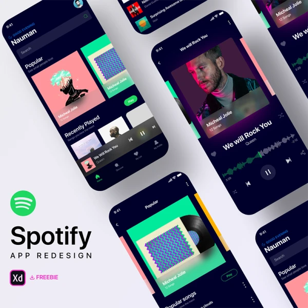 Spotify音乐播放器重新设计挑战应用设计套件 spotify redesign challenge freebie
