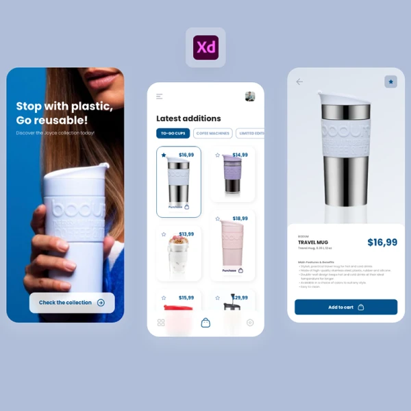 保温杯具在线商店应用设计模板 to go cups e commerce store app exploration