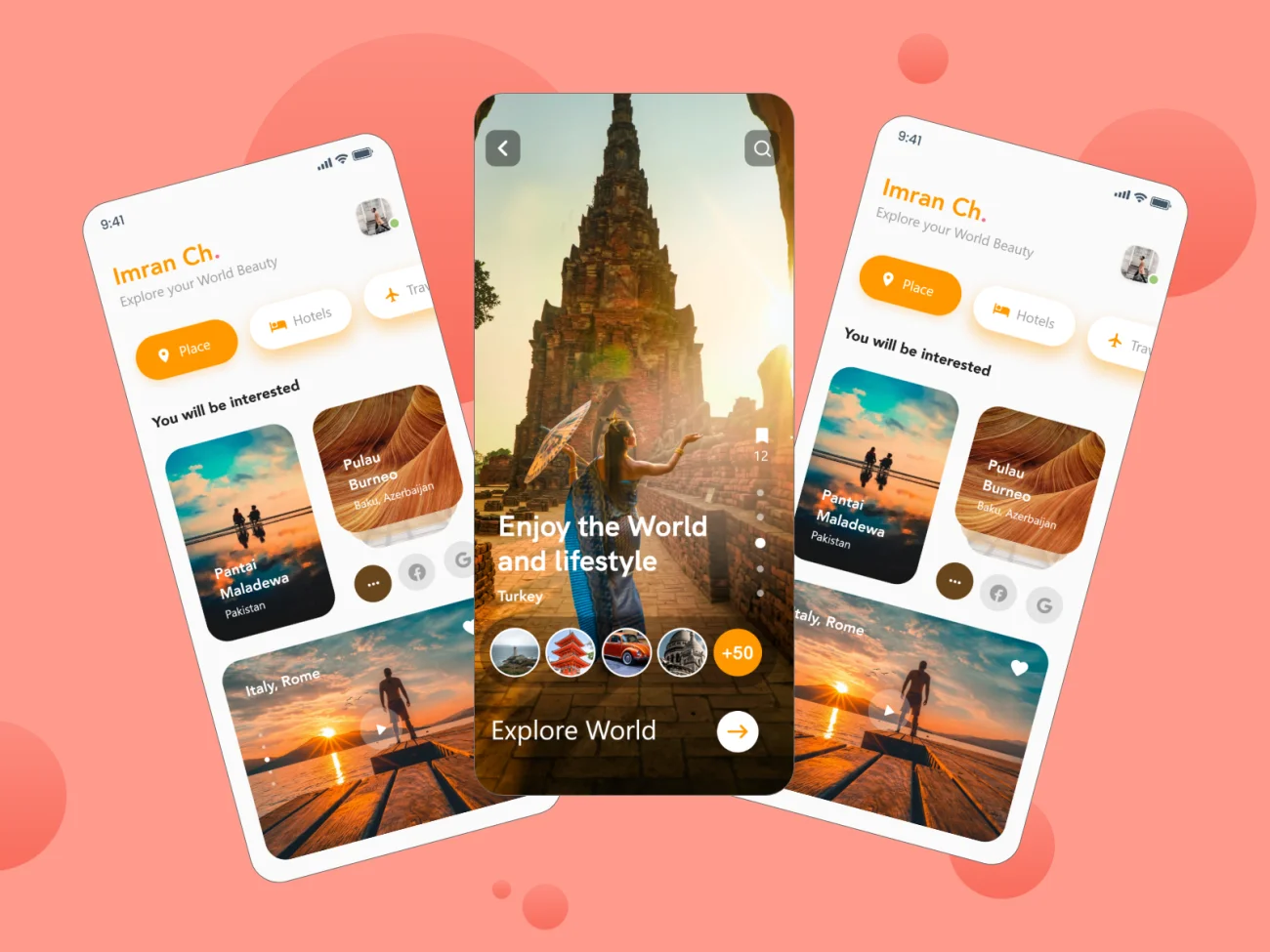 旅游应用ui概念设计模板 travel app travel app ui design concept插图1