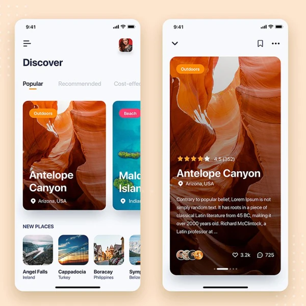 旅游景点门票酒店预订应用UI设计素材 travel mobile app ui kit template