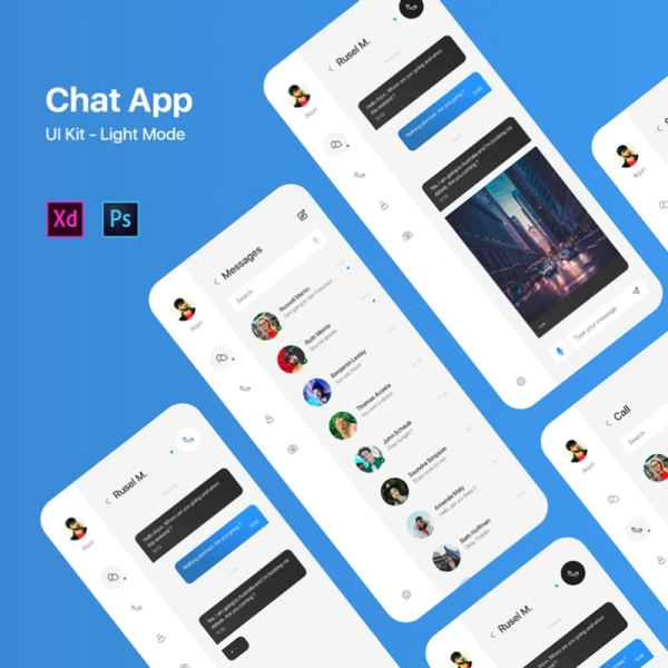 浅色风格聊天信息应用ui设计套件 chat messenger app ui kit light mode