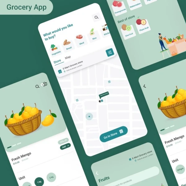 生鲜蔬菜水果日用品采购应用设计套件 grocery app