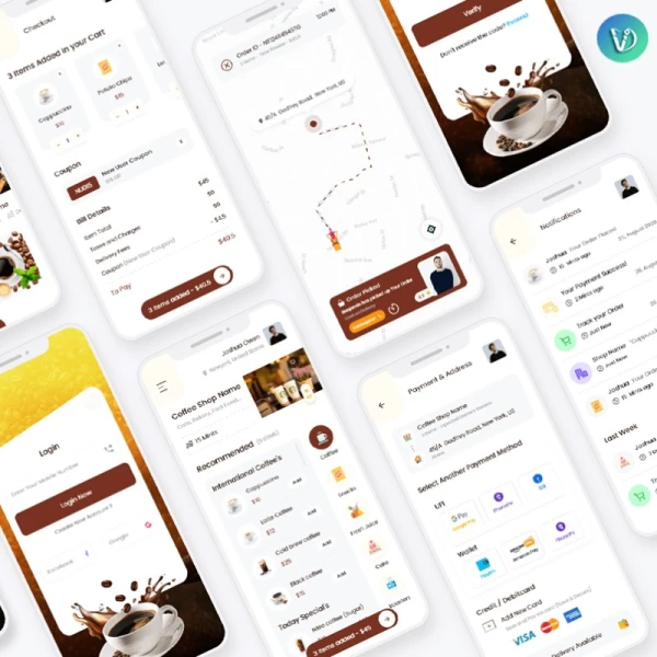 咖啡点餐应用UI设计套件 coffee shop mobile app ui kit