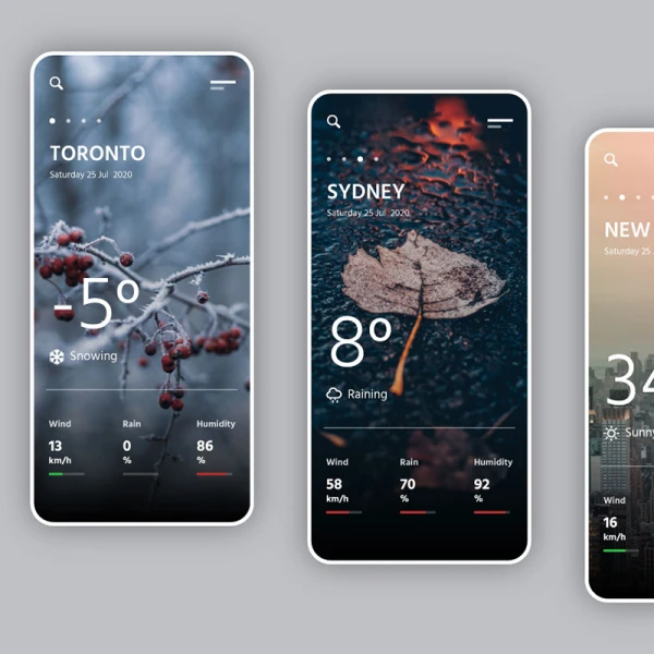 全屏背景天气应用UI设计模板 weather app challenge