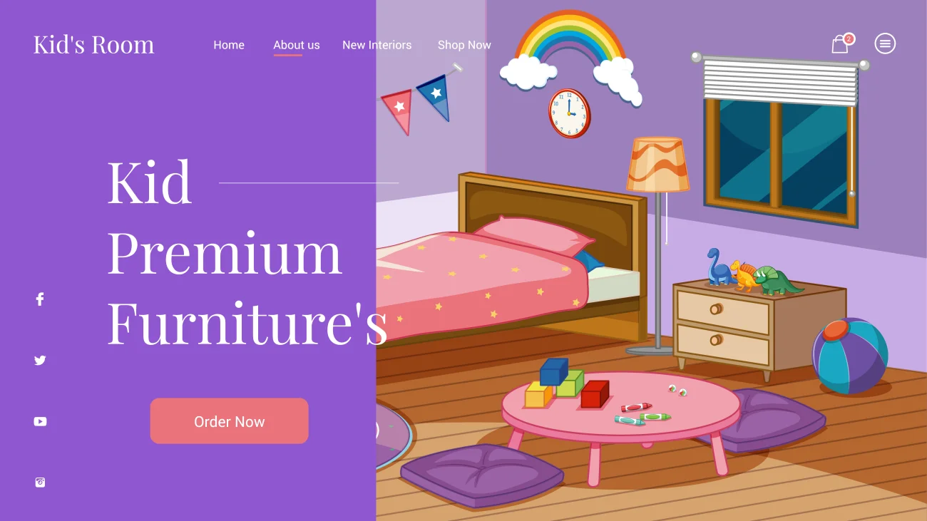 儿童高档家具网站首屏banner网页模板 kid premium furniture s landing page furniture s web template-UI/UX、ui套件、主页、出行、卡片式、应用、引导页、着陆页-到位啦UI