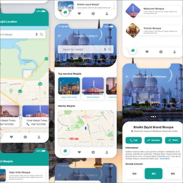 发现清真寺应用UI设计 masjid app design