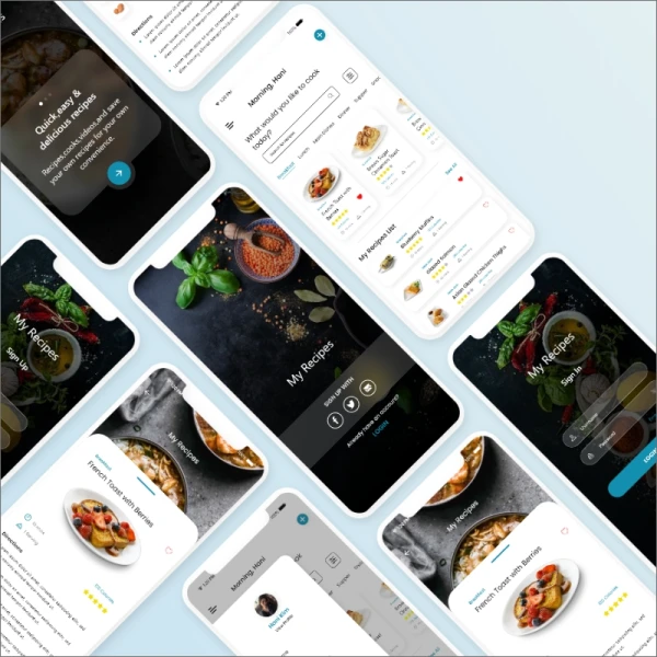 美食烹饪食谱分享应用设计模板 my recipes app design