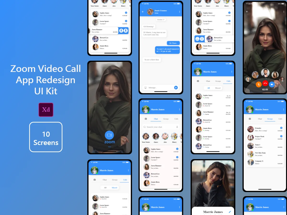 多人视频通话公司网络会议应用重构 zoom video call app redesign-UI/UX、ui套件、应用-到位啦UI