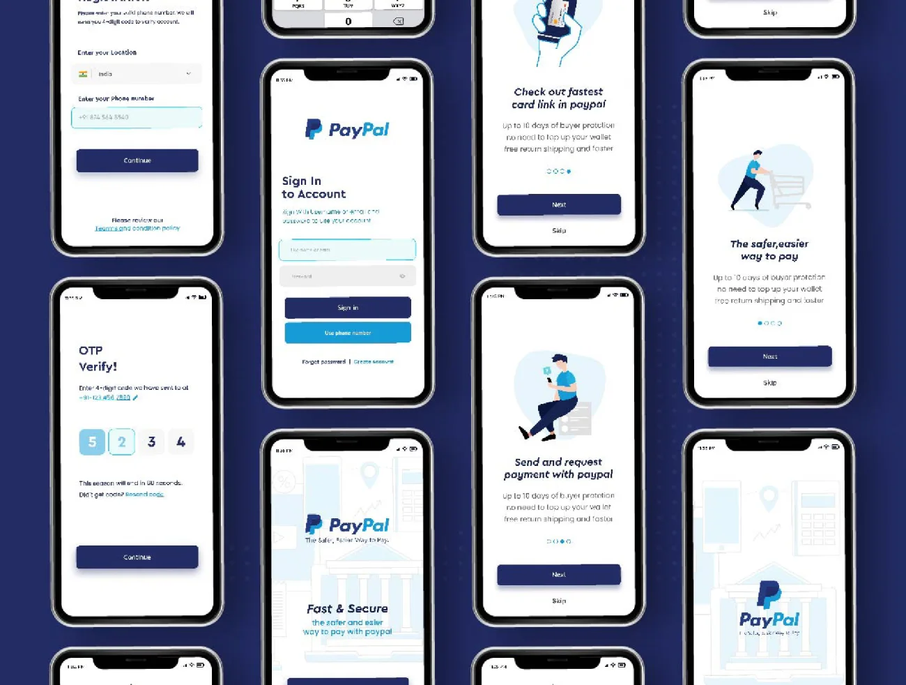 12屏贝宝在线支付应用平台应用重构UI设计套件 PayPal Redesign App-UI/UX、ui套件、付款、应用、电子钱包、表单-到位啦UI