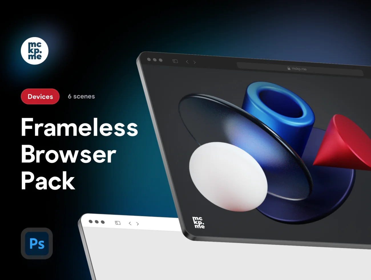 无边框3D浏览器智能样机套件 Frameless Browser Pack-产品展示、优雅样机、创意展示、办公样机、样机、简约样机、苹果设备-到位啦UI