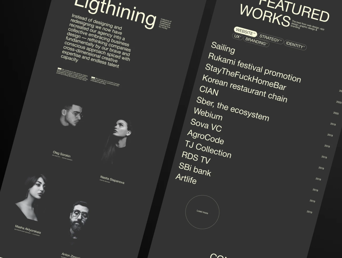 黑白创意风格应用UI设计模板 Lightning — Creative digital production Figma Template-UI/UX、ui套件、主页、介绍、博客、引导页、海报、着陆页、网站-到位啦UI