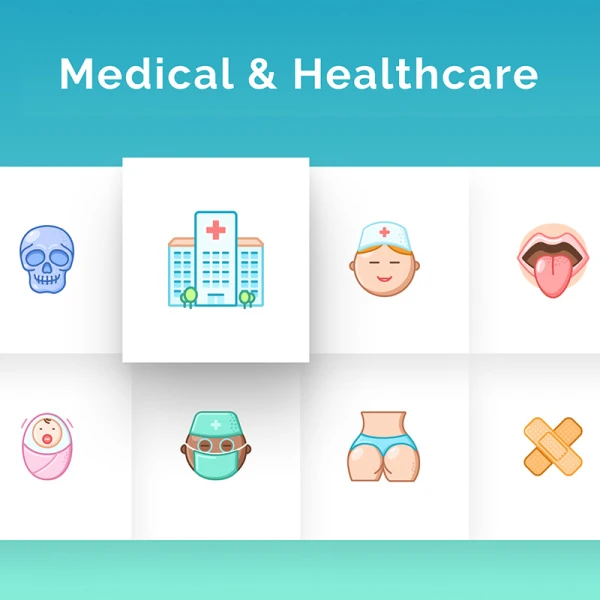 64个多彩趣味医疗健康图标合集 Medical & Healthcare Icons Set