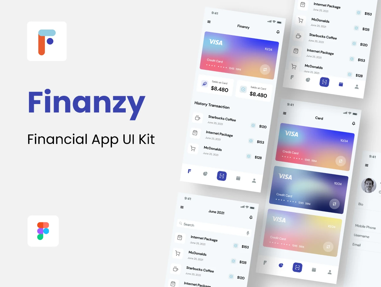 40屏简约金融应用UI套件 Finanzy – Financial App UI Kit插图1