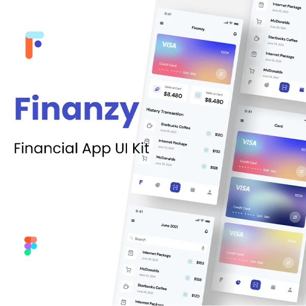 40屏简约金融应用UI套件 Finanzy - Financial App UI Kit