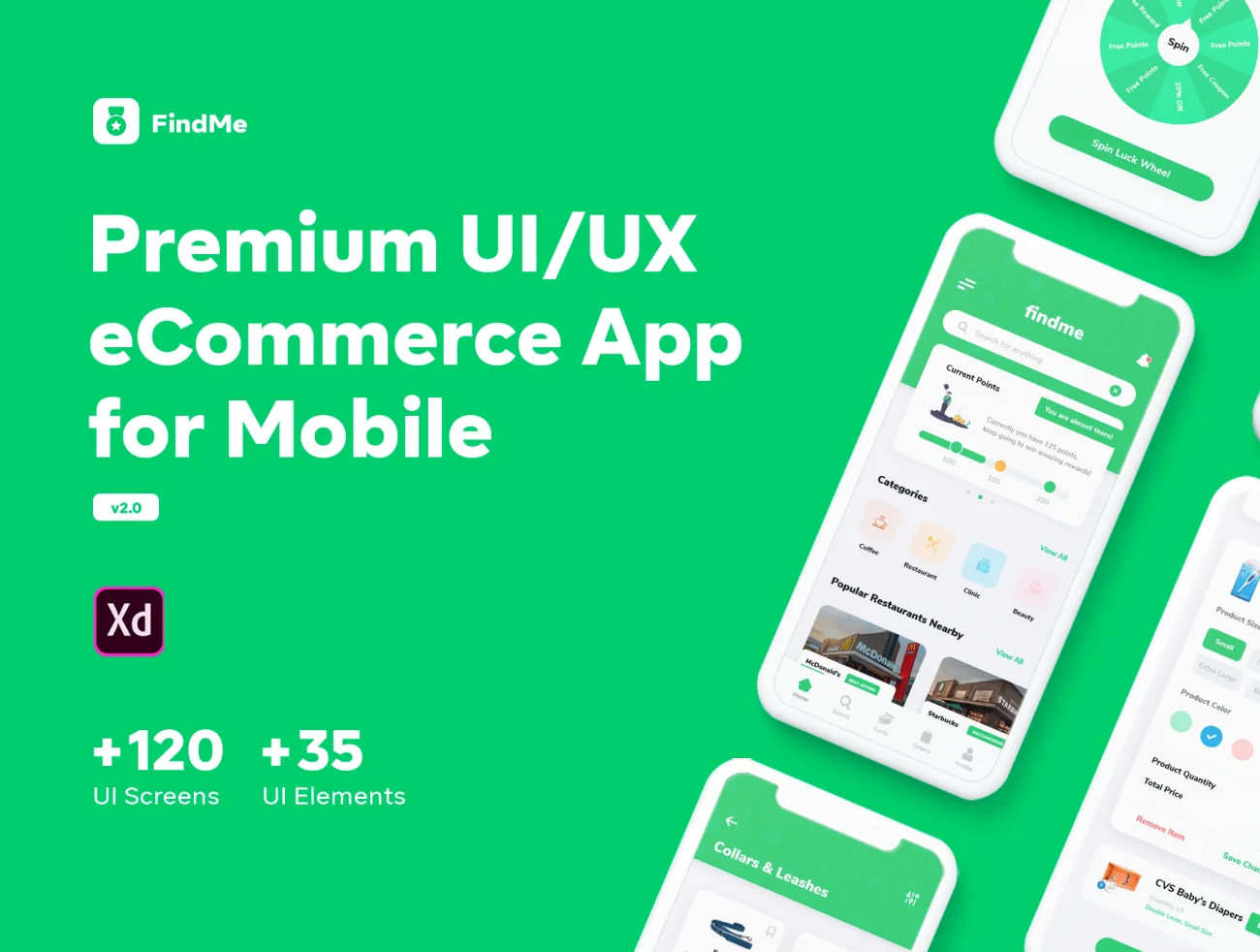 120屏网购应用UI/UX应用设计套件 FindMe – eCommerce UIUX Mobile App插图1