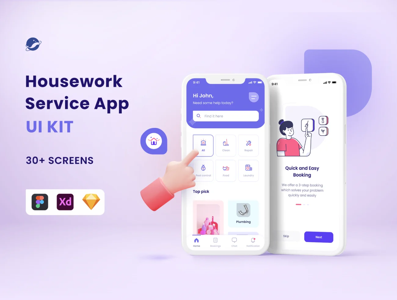 30屏家政服务应用程序UI设计套件 Housework Service App UI Kit插图1
